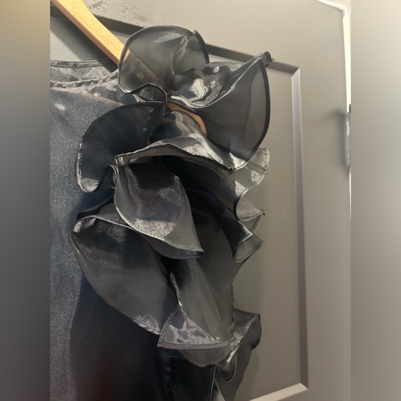 Marlies Grace Bea Dress Ruffle Sheer Satin black XS X Small maxi formal NEW - Picture 10 of 16